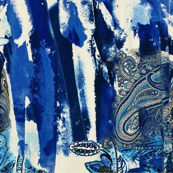 Sea & Anchor M Medium Shirt Top Blue White Paisley 3/4 Sleeve Scoop Neck Stretch - Picture 2 of 6